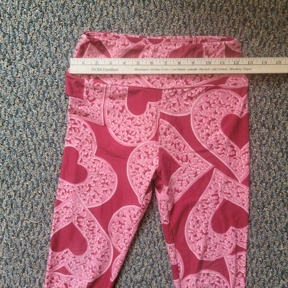 OS LuLaRoe Soft Stretchy Leggings Red Pink Heart Leggings One Size - Picture 5 of 9